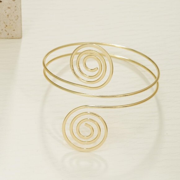 2Pcs Gold Arm Cuff Bracelets Set for Women Open Adjustable Upper Arm Bangles Coi - Picture 6 of 7